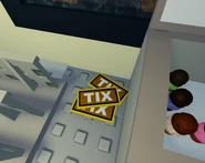 Can be found on the ground, giving a total 3 coins when collected (1 coin per tix).