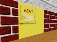 A picture of "Meatchips" on the wall.