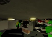 The elevator "squashing" the players.