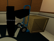 MRManueverer placing the crate into the elevator.