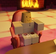 Lampert sitting and eating on Mozelle's Humble Castle.