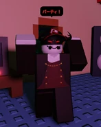 Pest dancing at Happy Home Party floor in his Halloween outfit.