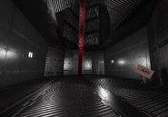 A wooden sign reading "MORE" with an arrow pointing to a red truss.