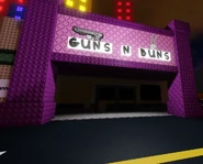 Another store viewable outside, Guns N Buns.