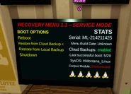 Close up of the reboot screen revealing Melanie runs on Hannah Montana Linux.