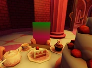 Unpleasant seated at the table after leaving the elevator on Mozelle’s Humble Castle.