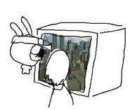 A doodle of Yum Zlurplie and SwibbleDib watching a TV that shows BigCity From GMOD.
