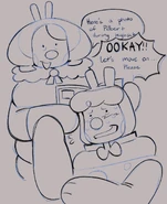 Caterinaart2.jpg (302 KB) An artwork of Caterina and Pilby, Pilby is distressed due to Caterina showing photos of them during highschool. (By theplace4bee)