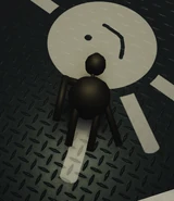 An unanchored Toy Hubert kicked into the elevator (disappeared once the floor ended.)