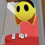 DrRETRO peeking out from the top of elevator.