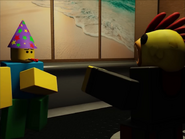 NULL stretching out his hand to PartyNoob.