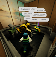 Split in the center of a full elevator interacting with Poob.