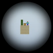 Herobrine appearing on the desert island.
