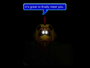 NULL, out of the shadows, showcasing his text box by speaking to PartyNoob.