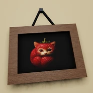 A painting in the room, depicting a strawberry cat.
