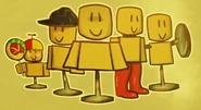 A sticker of Glevil and some other Mannequins.