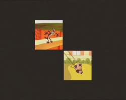 Casillas (Diagonal 2 Grid) Wile E. Coyote swings a bulldozer, but the action becomes Bubbles from the Powerpuff Girls on a swing in the bottom right square.