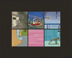 Casillas (6 Grid) Fred Flintstone makes a quick getaway in his car, continuing the action from Hong Kong Phooey jumping out of his filing cabinet in the previous box.