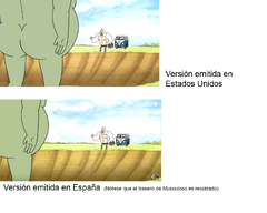 Comparación entre la escena de Musculoso emitida en España y en EEUU