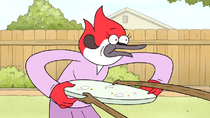 S6E20.102 Rigby Shoving a Plate into Margaret's Stomach