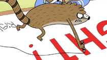 S6E20.114 Rigby Writing All Over the Banner