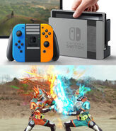 Nintendo Switch with Blue and Orange Controllers