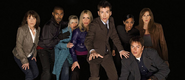10th Doctor with Sarah Jane Smith, Mickey Smith, Jackie Tyler, Rose Tyler, Martha Jones, Donna Noble and Jack Harkness
