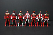 Triassic Ranger Key, S.P.D. Red Ranger S.W.A.T. Mode Key, Red Legend Warrior Key, Ranger Operator Series Red Shark Attack Mode Key, Red Samurai Ranger Super Samurai Mode Key and Ultra Megaforce Red Key