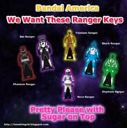 Phantom Ranger Key, Jungle Fury Bat Ranger Key, Titanium Ranger Key, Jungle Fury Shark Ranger Key, Jungle Fury Elephant Ranger Key and S.P.D. Nova Ranger Key
