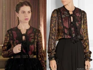 Lanvin Embroidered Chiffon-Paneled Printed Satin Blouse