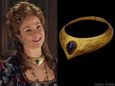 Thyreos Vassiliki Handmade Central Sapphire with Rose Cut Diamonds Medieval Collar Necklace.