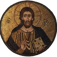 Icoon van Jezus als Pantocrator, mozaïek uit het Hosios Loukas klooster in Boeotië, Griekenland. Vroege 11de eeuw