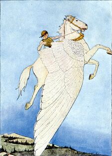 1914 illustration of Bellerophon riding  by Mary Hamilton Pye.