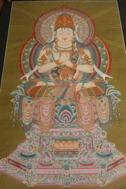 18/19th Century Indo-Nepali Style gilt and painted figure, distinct in its six-armed form, which illustrates the embodiment of the  that are the practice of a .