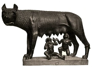 Capitoline Wolf. Traditional scholarship says the wolf-figure is Etruscan, 5th century BCE, with figures of Romulus and Remus added in the 15th century by Antonio Pollaiuolo. Recent studies suggest that the wolf may be a medieval sculpture dating from the 13th century