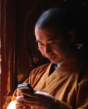 A monk in the Jade Buddha Temple, Shanghai, .