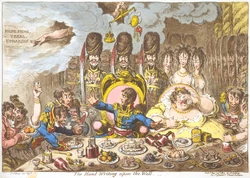 In The Hand-Writing upon the Wall (1803), James Gillray caricatured  in the role of Belshazzar.