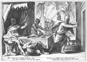  turning Lycaon into a wolf; engraving by Hendrik Goltzius.