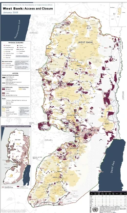 Map of Israeli settlements (magenta) in the  as of 2006.