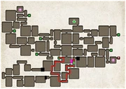 The red dot is the location of the switch. It isn't directly accessible from the first sewer room, you'll have to go around.