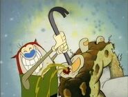 Stimpy Stabbing the Cyclop’s Toe with Crowbar
