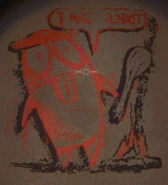 Graffiti depicting a Semibot in caveman style, it also has speech bubbles depicting it saying "I Are Robot".