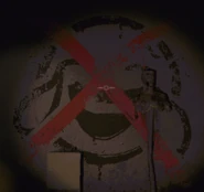 A graffiti piece depicting taxman with a red x over it.