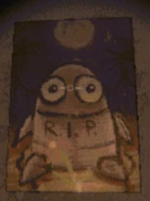 A painting of a Semibot shaped gravestone.