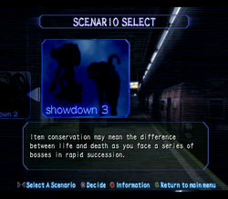 Resident Evil Outbreak File 2 menu - Showdown 3