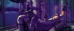 Redfield é salvo da morte pelas mãos de Wesker através do sacrifício de Jill.