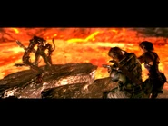 Wesker, as he about to fall into the lava.