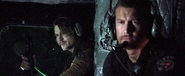 Richard and Wesker in the helicopter above the Arklay Mountains.