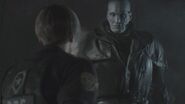 Leon confronted the Tyrant during a cutscene.