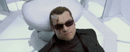 Wesker stabbed on the head by the same knife that Alice got stabbed through her arm, containing a part of her blood. Possibly what caused Wesker to fully regenerate quickly